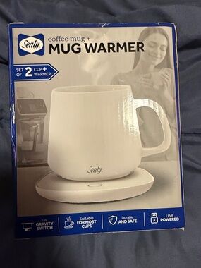 Sealy White Coffee Mug & USB Mug Warmer Set